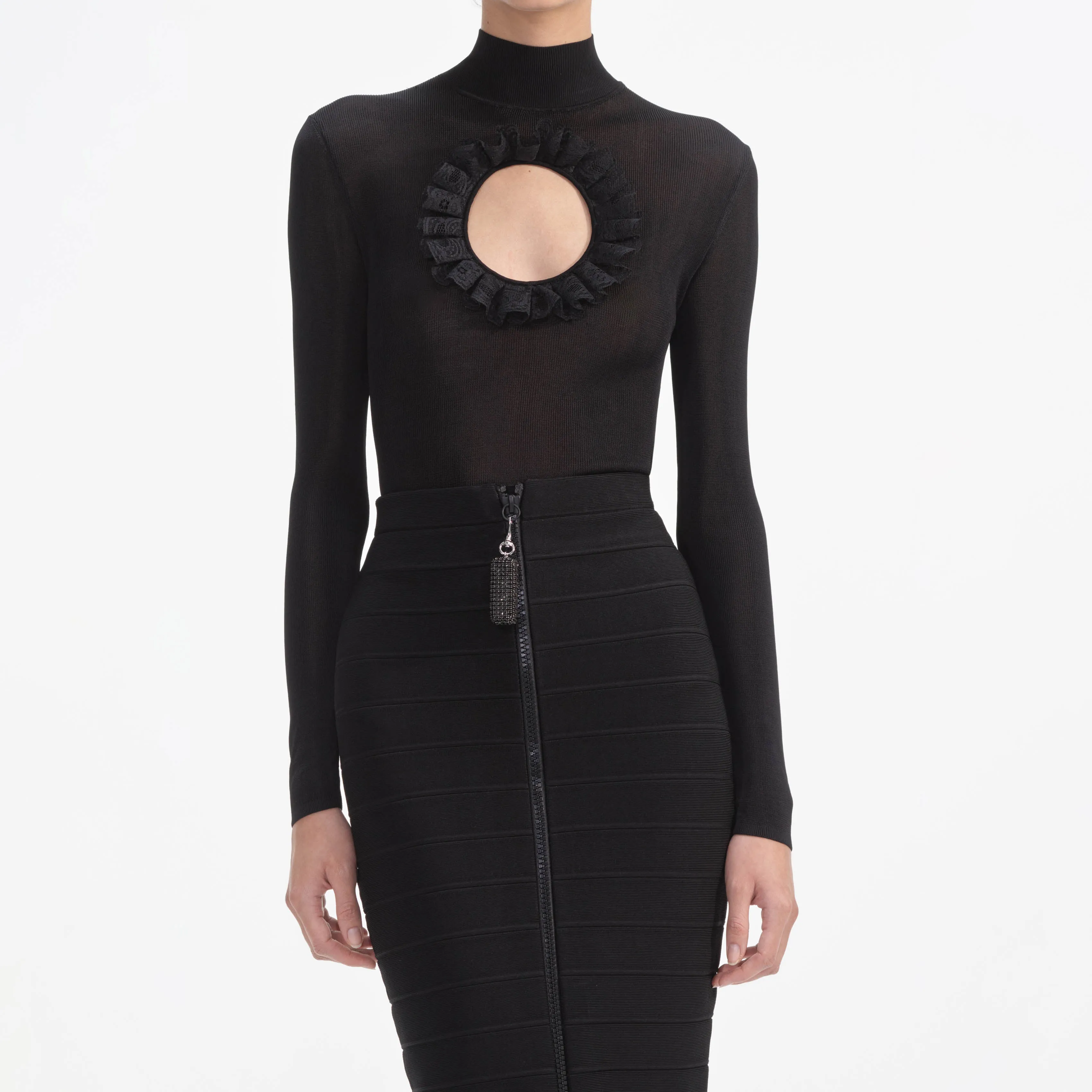 Black Ruffle Knit Midi Skirt Self Portrait