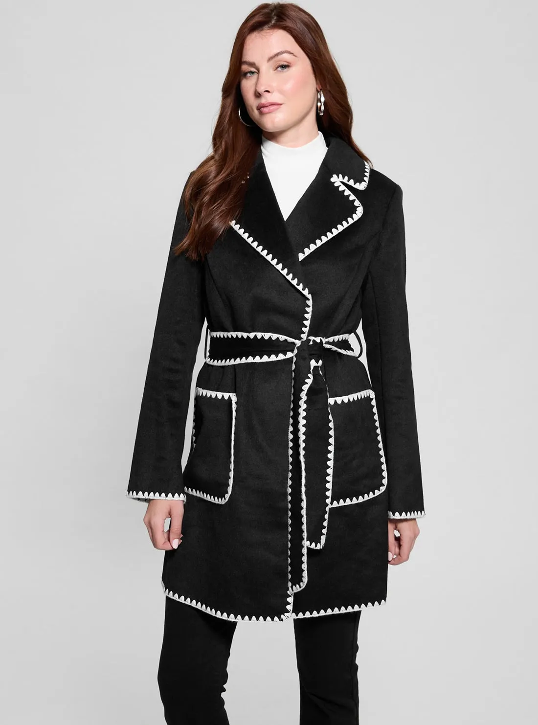 Black Victoire Wrap Belt Coat Guess