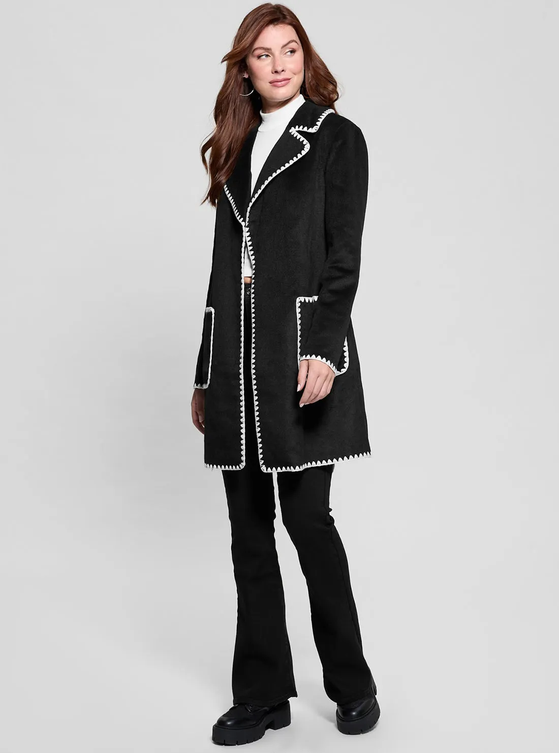 Black Victoire Wrap Belt Coat Guess