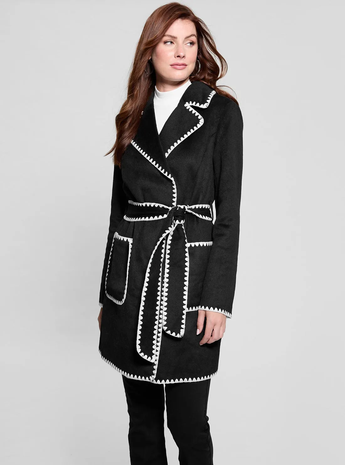 Black Victoire Wrap Belt Coat Guess
