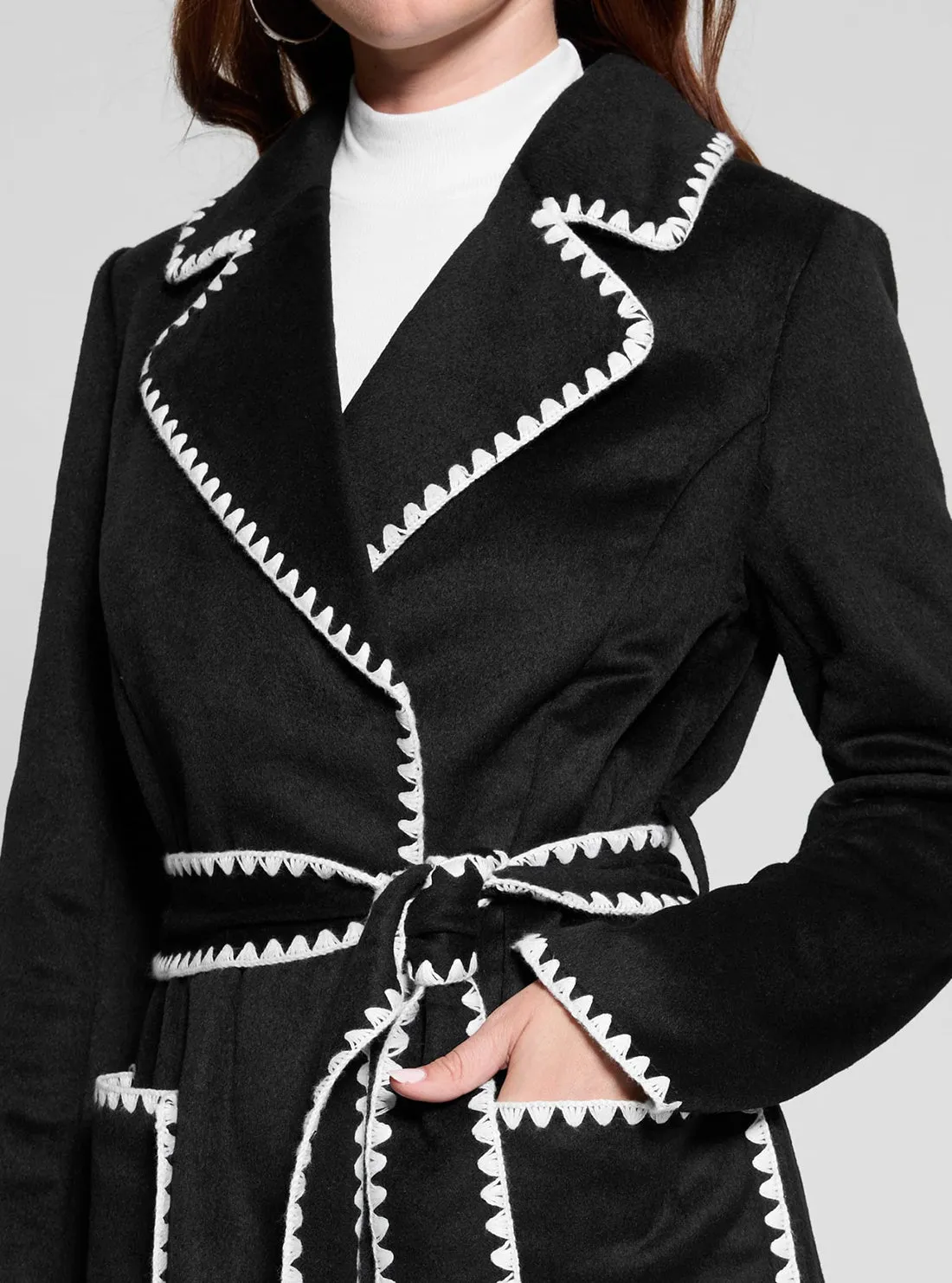 Black Victoire Wrap Belt Coat Guess