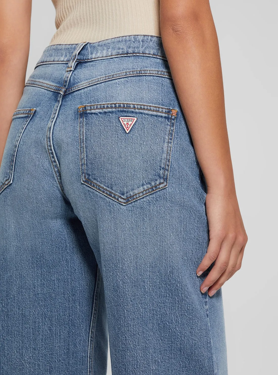 Blue Denim Bellflower Wide Leg Jeans Guess