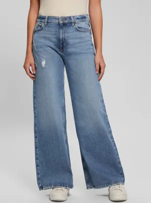 Blue Denim Bellflower Wide Leg Jeans Guess