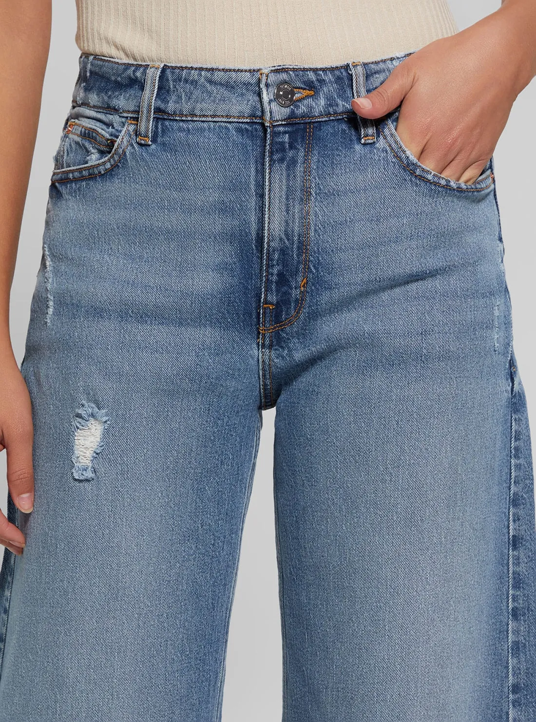 Blue Denim Bellflower Wide Leg Jeans Guess