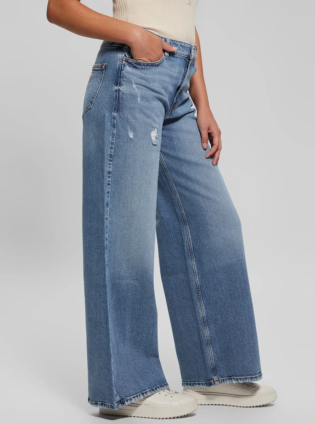 Blue Denim Bellflower Wide Leg Jeans Guess