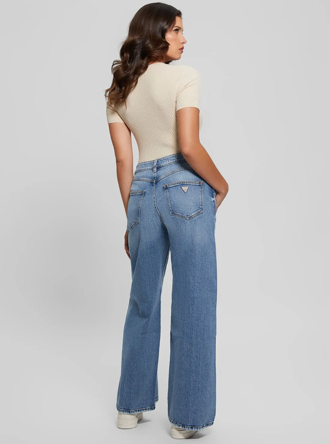 Blue Denim Bellflower Wide Leg Jeans Guess