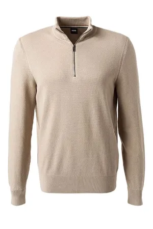 Boss Ebrando Half Zip Knitwear Dark Beige