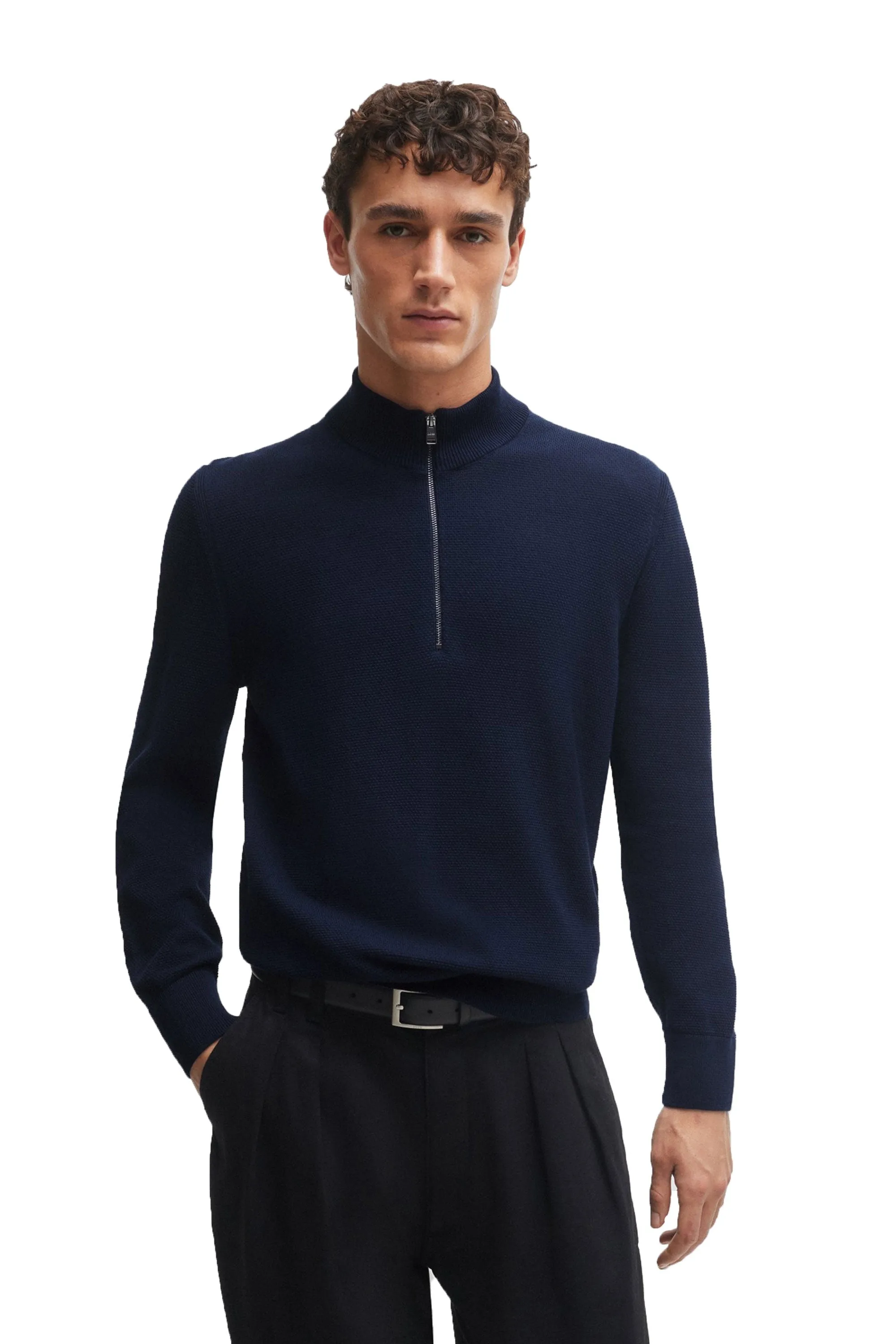 Boss Ebrando P Half Zip Knitwear Dark Blue