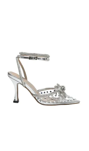 BOW EMBELLISHED HEELS IN SLIVER Gloria Lanvin