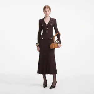 Brown Viscose Rib Knit Midi Dress Self Portrait