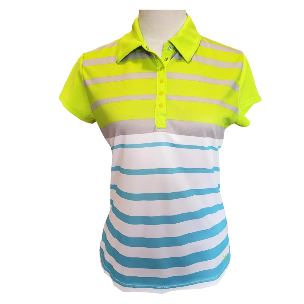 Callaway Yellow, Gray & Teal Striped Women's Short Sleeve Golf Top Size S