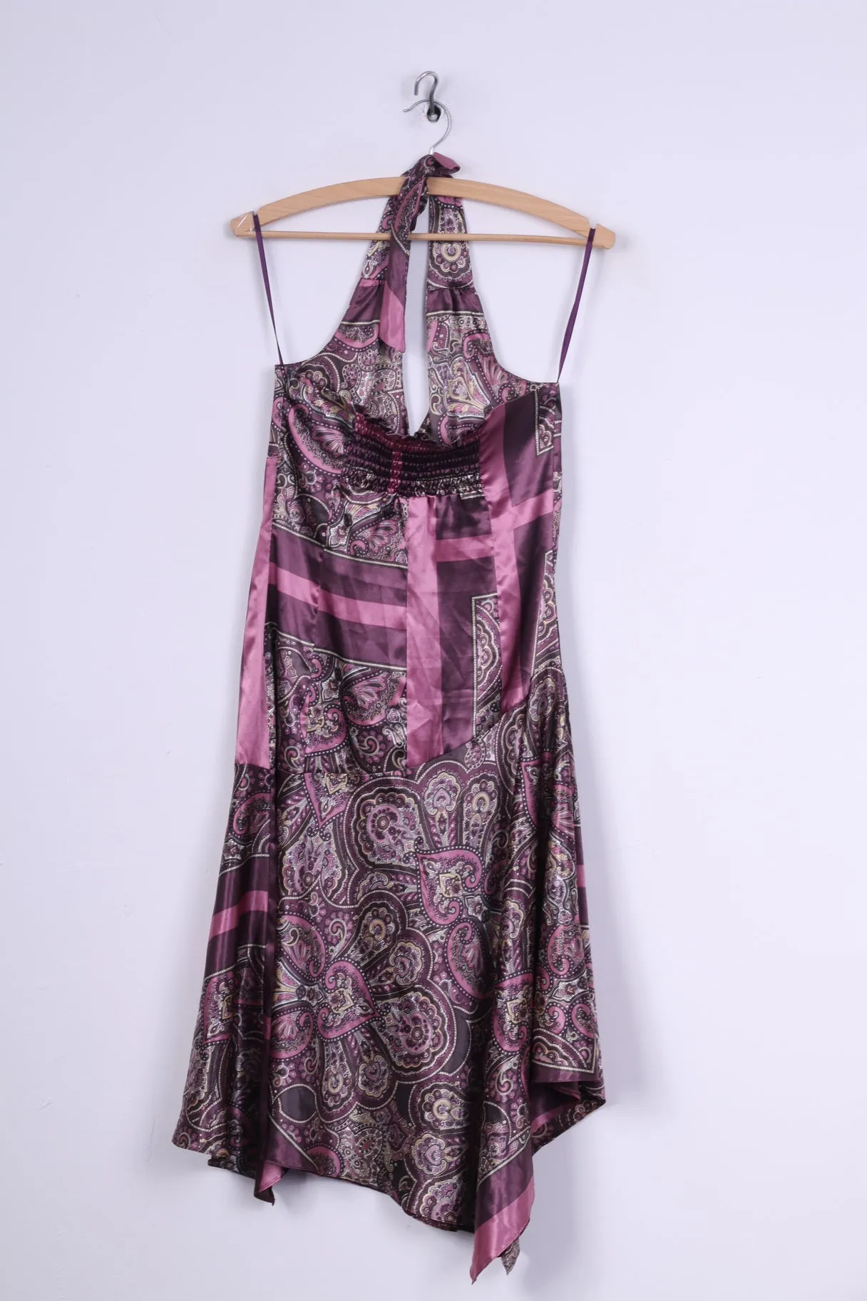 Camaieu Womens 10 38 Midi Dress Purple Soft Multi Printed Summer