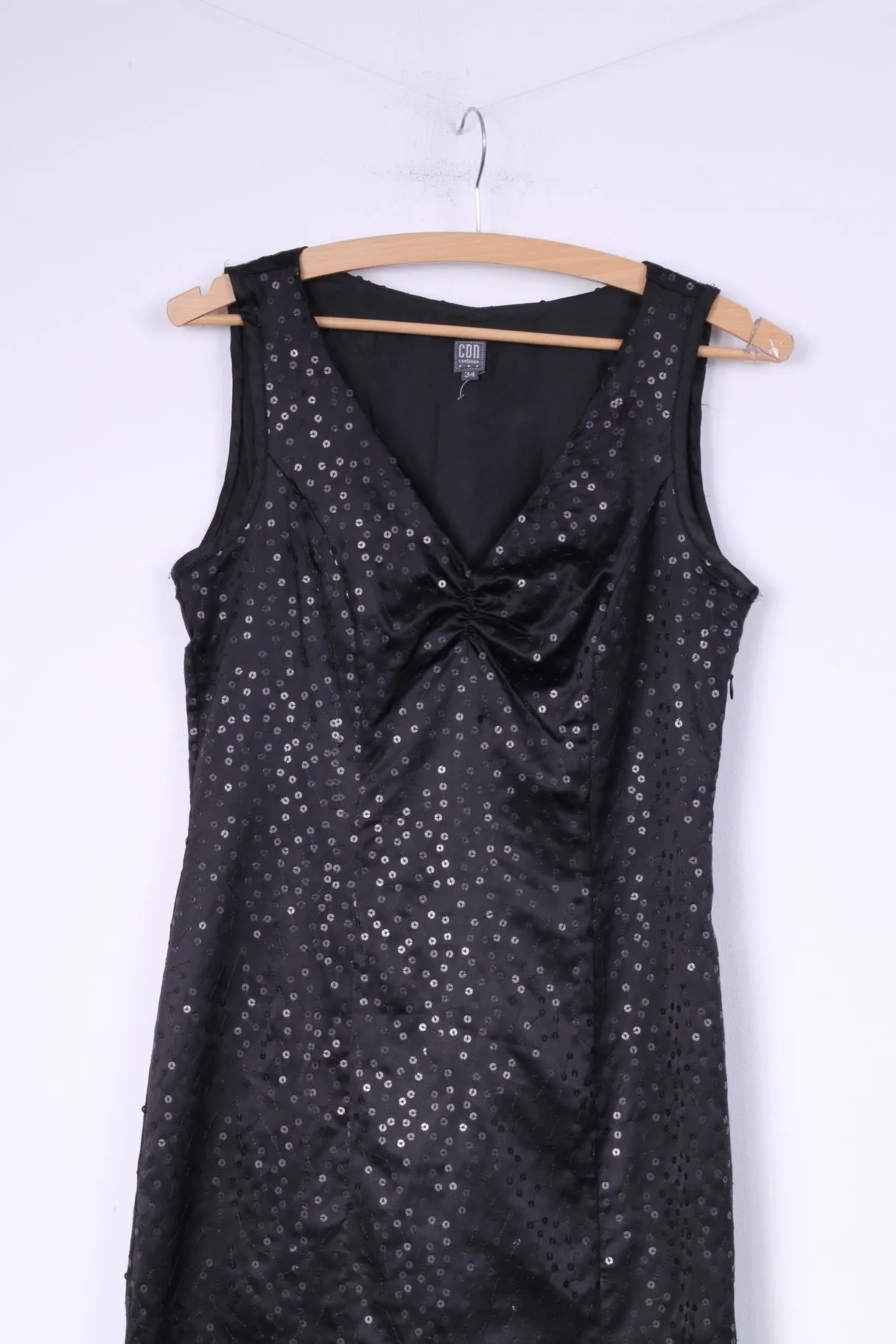 CDN Continue Womens 34 Xs Mini Dress V Neck Sequins Sleeveless Shiny