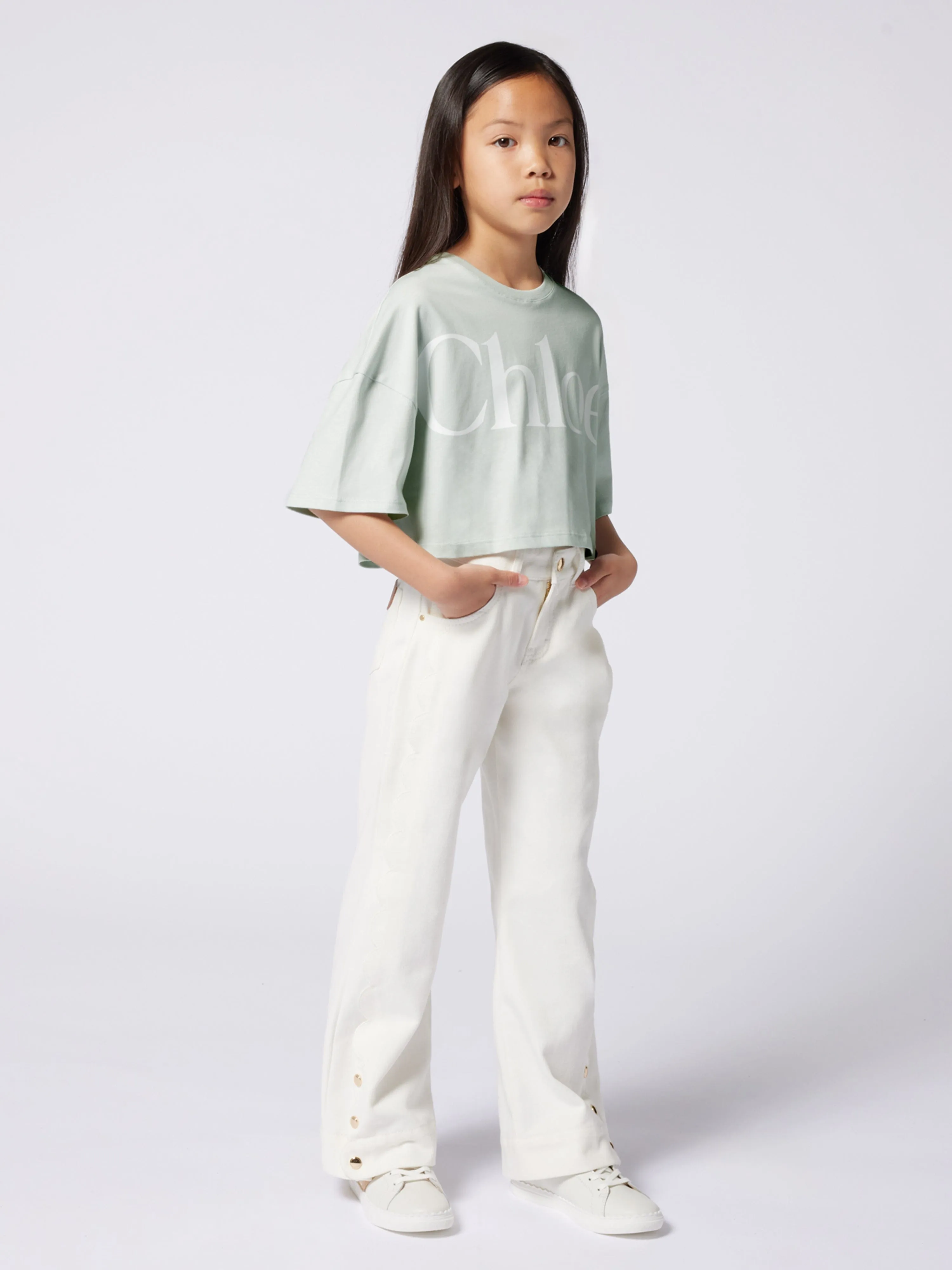 Chlo Girls Denim Trousers in Ivory