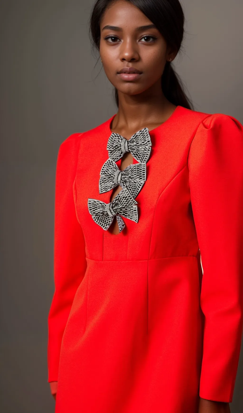 Clemence red studded-bow split mini dress Gloria Lanvin