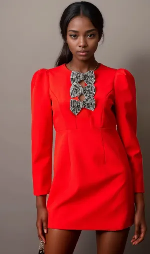 Clemence red studded-bow split mini dress Gloria Lanvin
