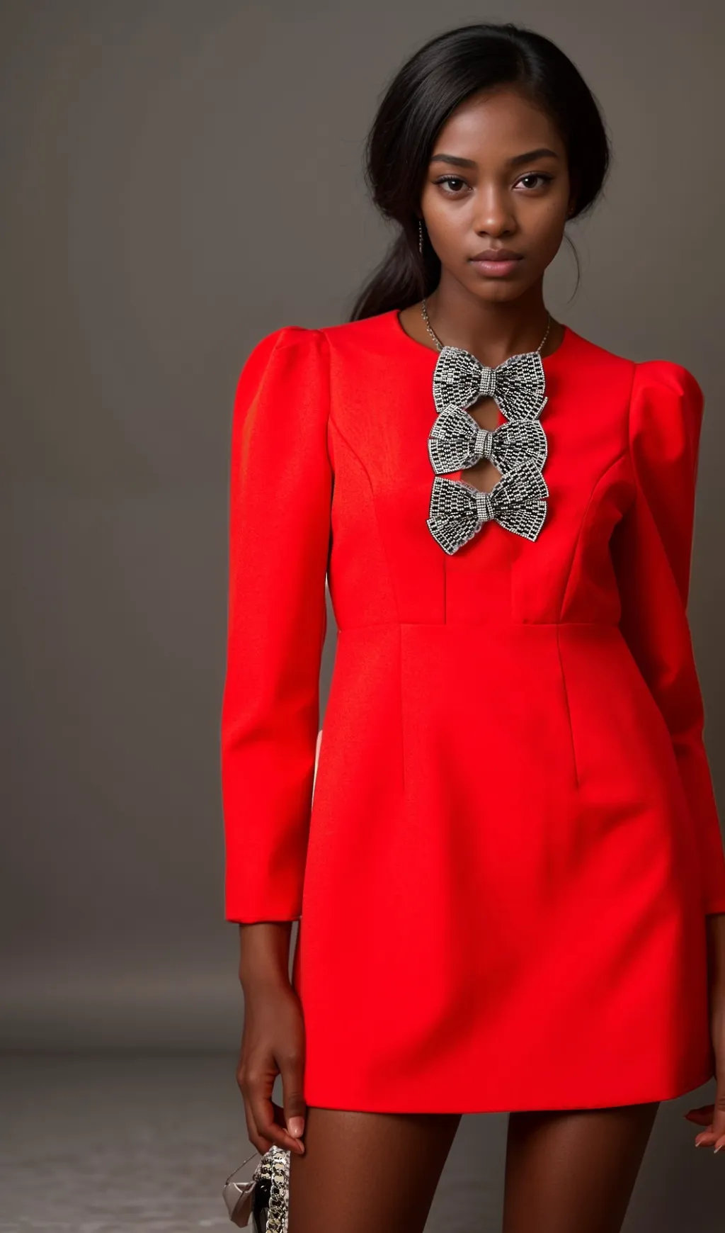 Clemence red studded-bow split mini dress Gloria Lanvin