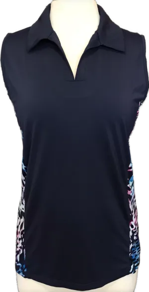 Coral Bay Tye Dye Abstract Floral and Navy SleevelessTop Size M