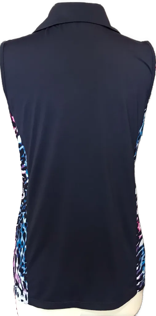 Coral Bay Tye Dye Abstract Floral and Navy SleevelessTop Size M