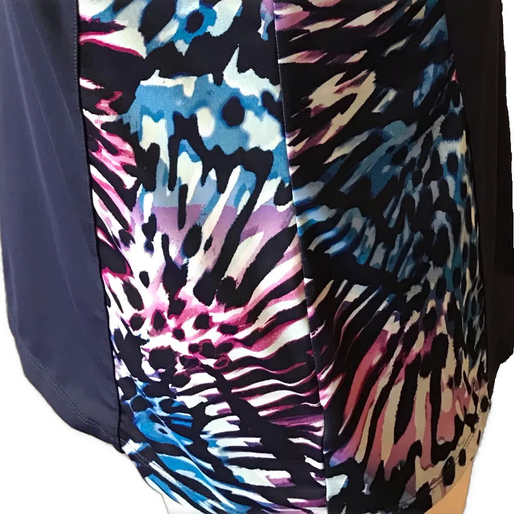 Coral Bay Tye Dye Abstract Floral and Navy SleevelessTop Size M