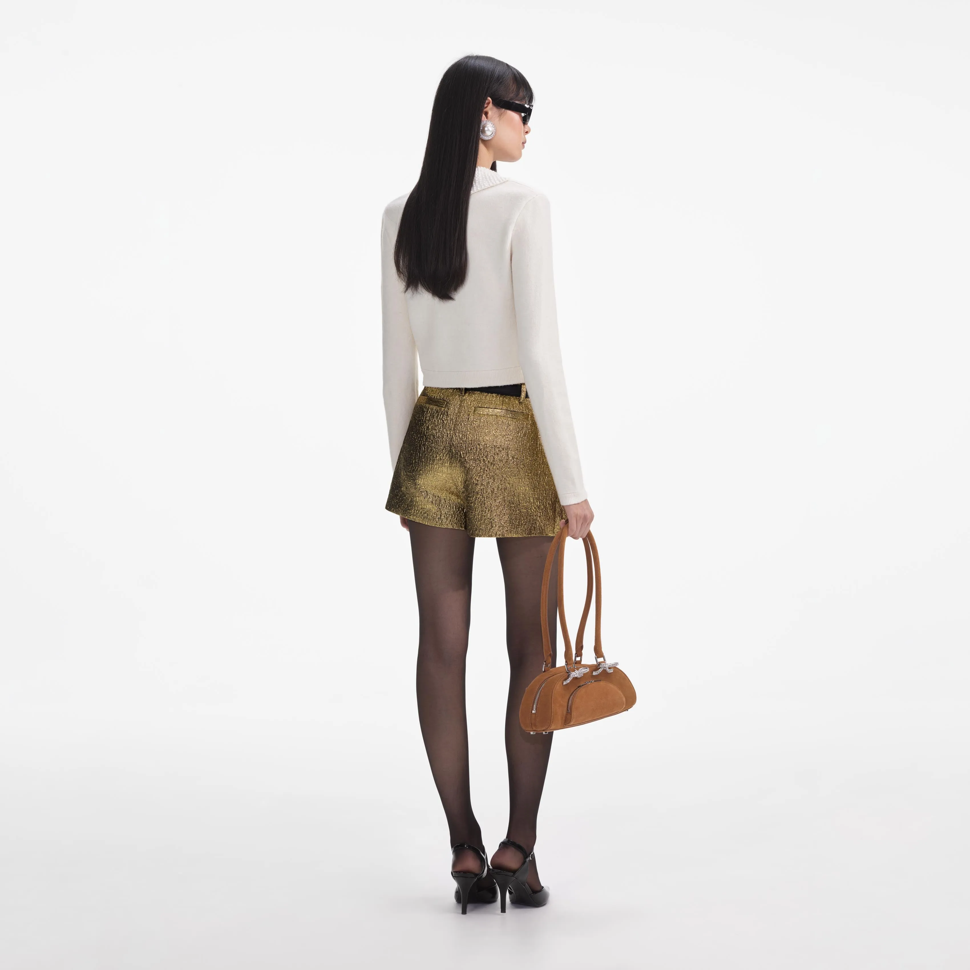 Cream Pearl Collar Alpaca Knit Top Self Portrait