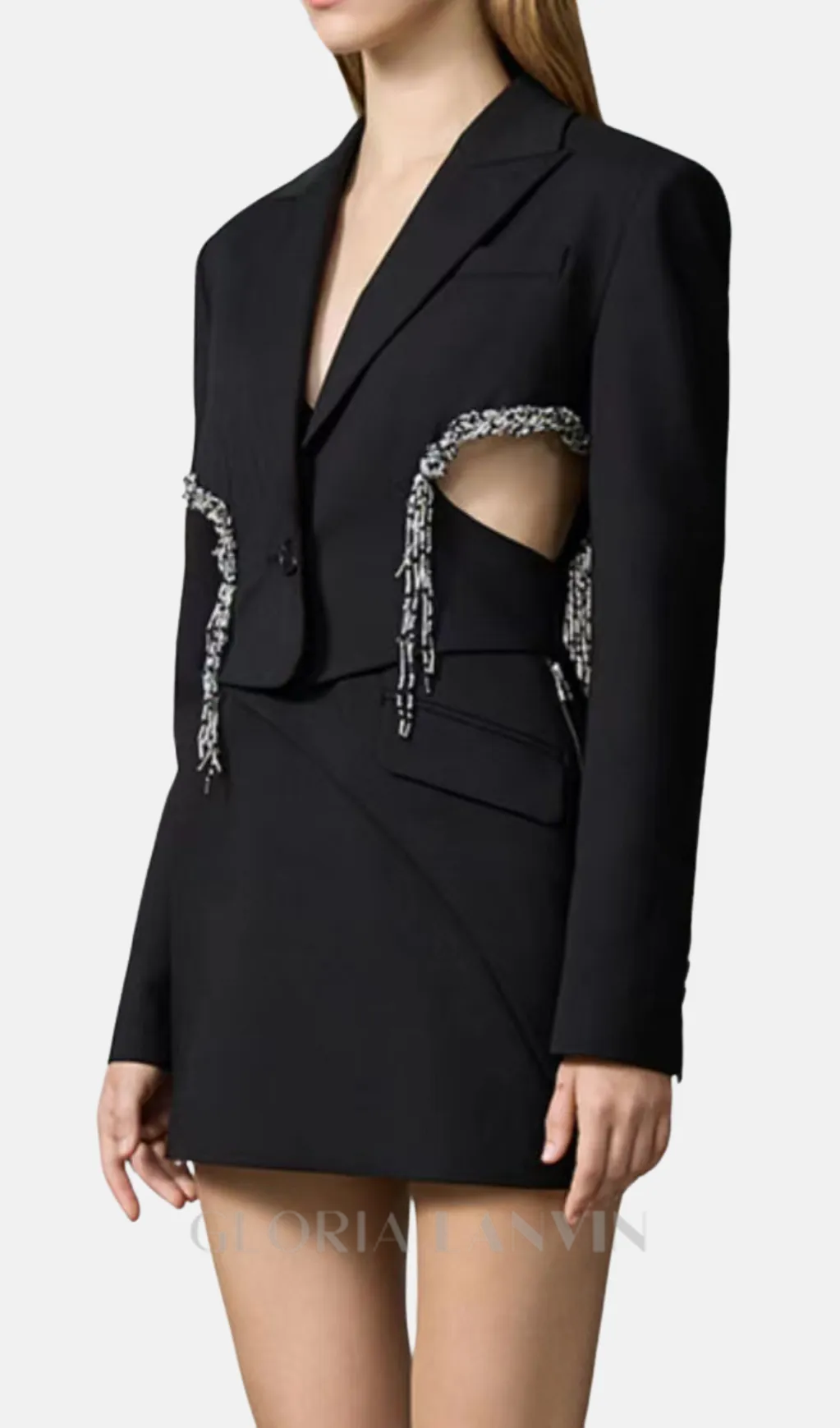 crystal-embellished cut out blazer dress in black Gloria Lanvin
