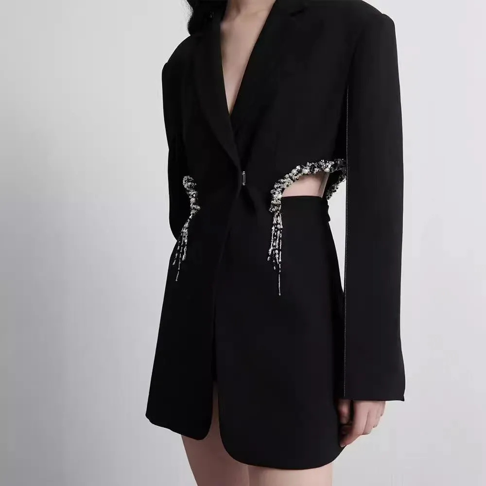 crystal-embellished cut out blazer dress in black Gloria Lanvin