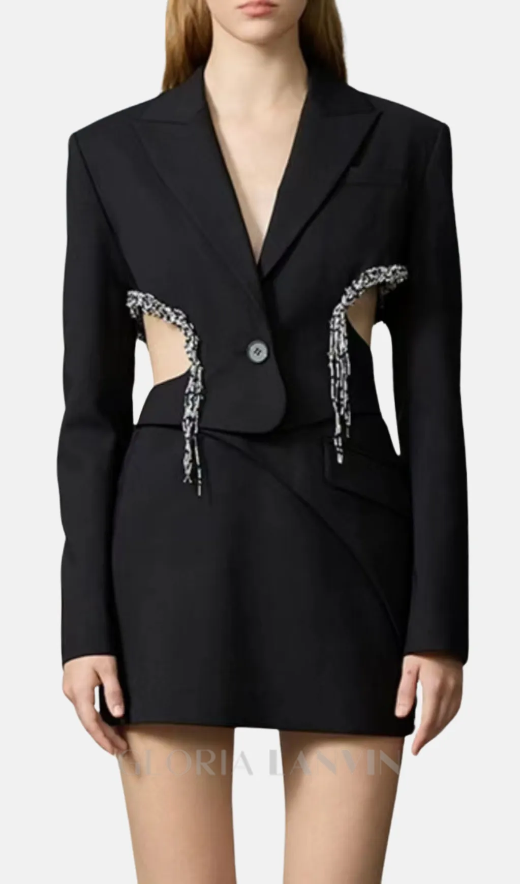 crystal-embellished cut out blazer dress in black Gloria Lanvin