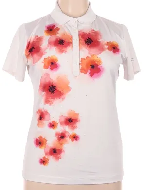 Daily Sports 5 Button White w/Orange Watercolor Poppies Short Sleeve Polo Size XL MSP$92