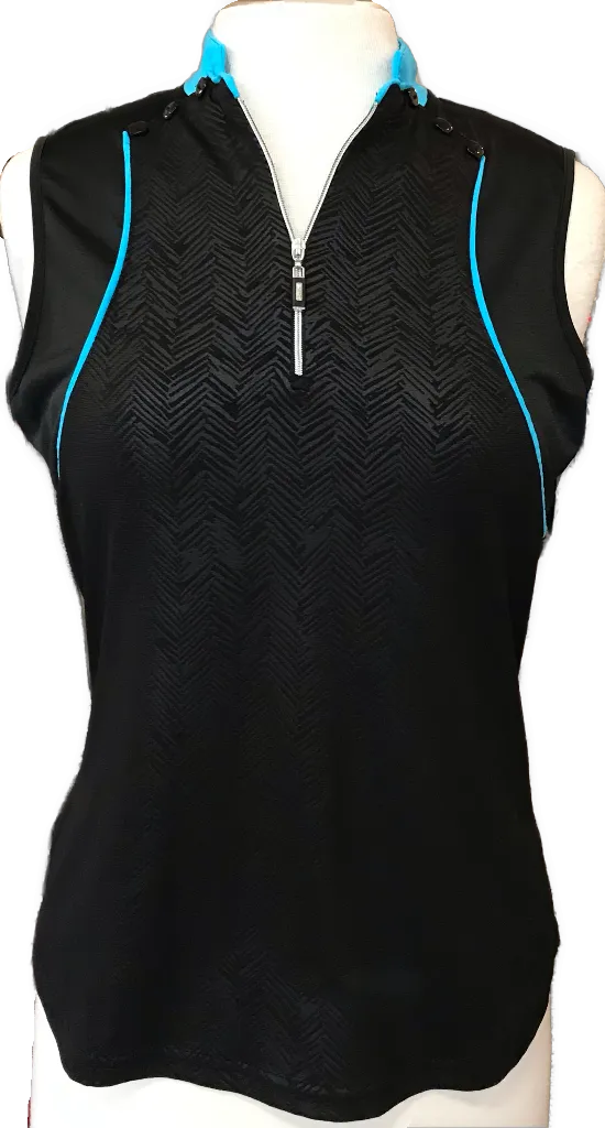 DKNY Golf Black and Aqua 1/4 Zip Sleeveless Top SIze M