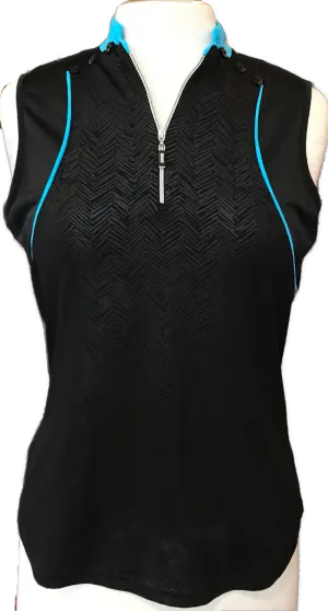 DKNY Golf Black and Aqua 1/4 Zip Sleeveless Top SIze M