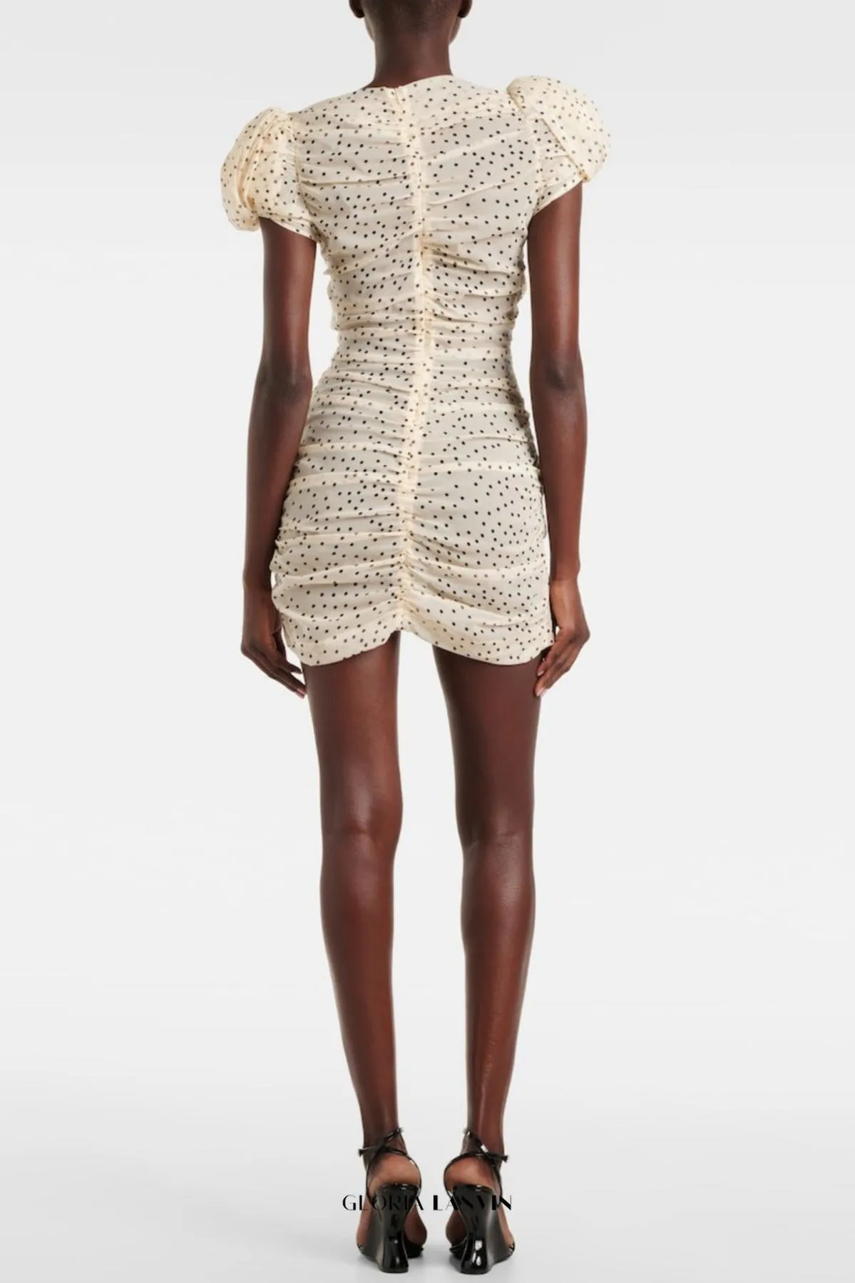 Eadlla Ruched Polka Dot Mini Dress Gloria Lanvin