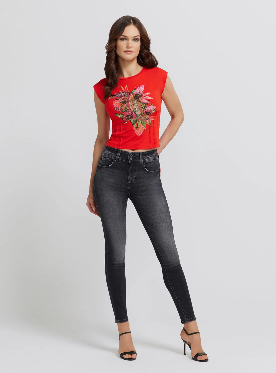 Eco High-Rise Shape Up Denim Jeans In Station Black Wash Guess