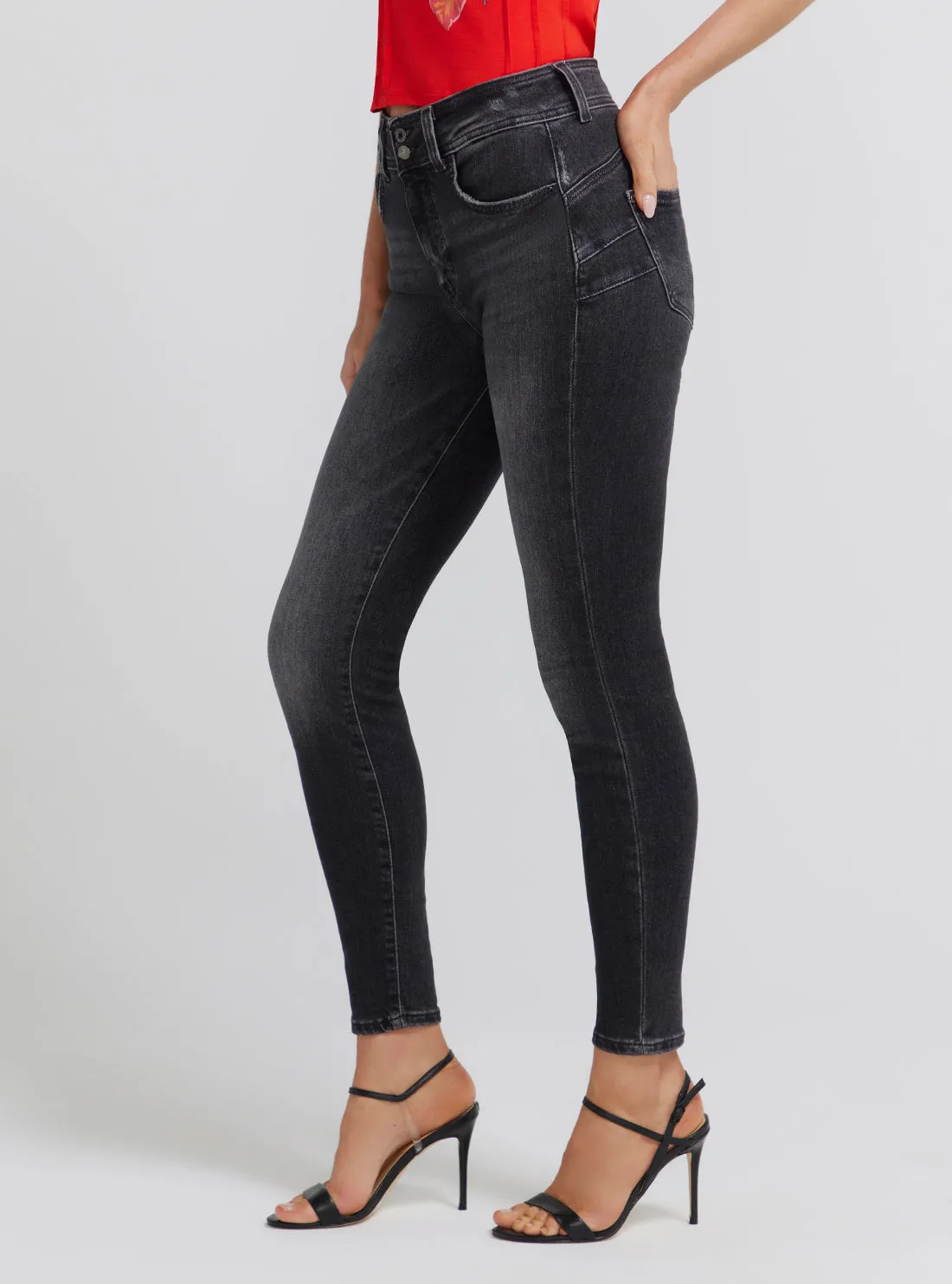 Eco High-Rise Shape Up Denim Jeans In Station Black Wash Guess