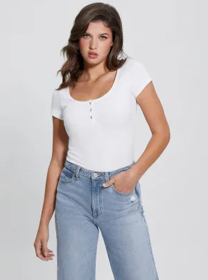 Eco White Karlee Jewel Henley T-Shirt Guess