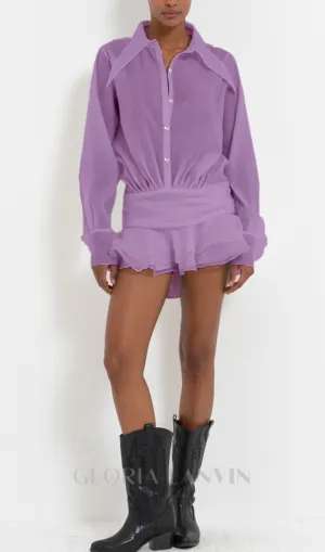 EMBER RUCHED RUFFLE MINI DRESS IN PURPLE Gloria Lanvin