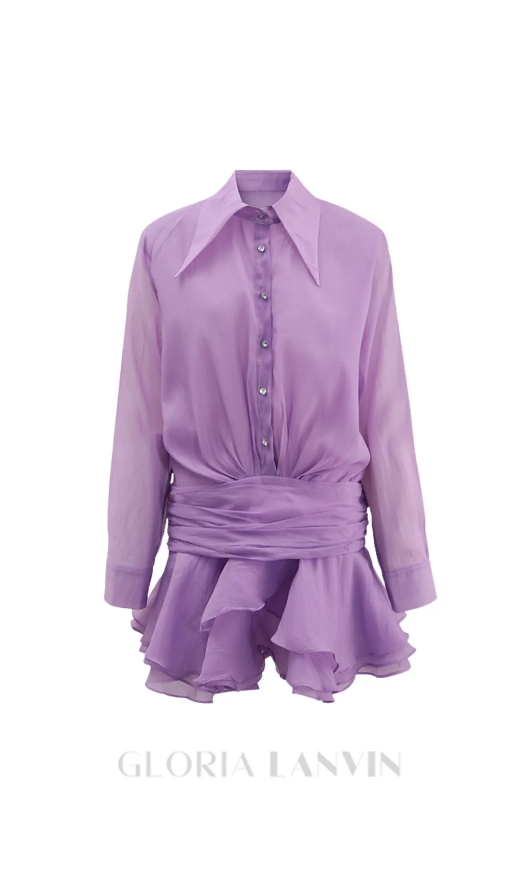 EMBER RUCHED RUFFLE MINI DRESS IN PURPLE Gloria Lanvin