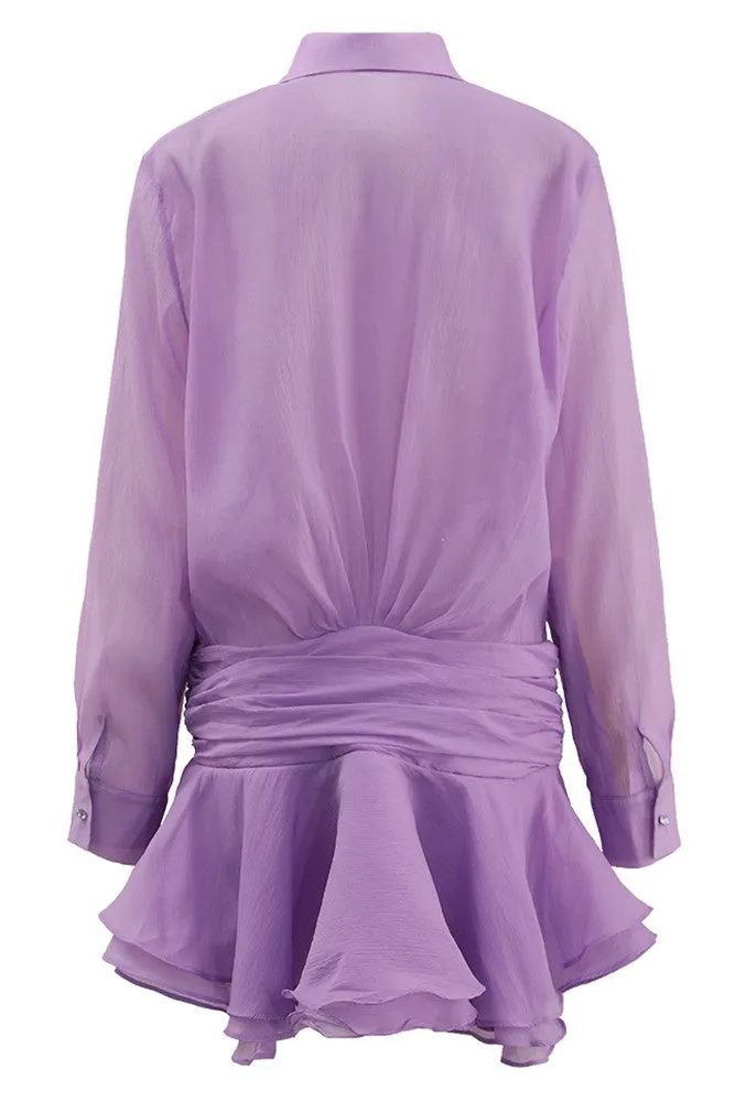 EMBER RUCHED RUFFLE MINI DRESS IN PURPLE Gloria Lanvin