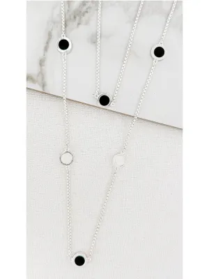 Envy Double Layer Silver Necklace with Black & White Circles