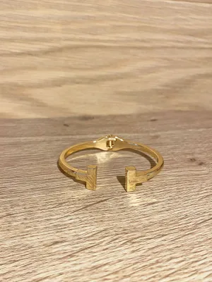 Envy Gold Open Hinged Bracelet with T-Shaped Design