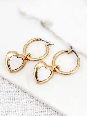 Envy Hinged Hoop Earrings with White Hearts