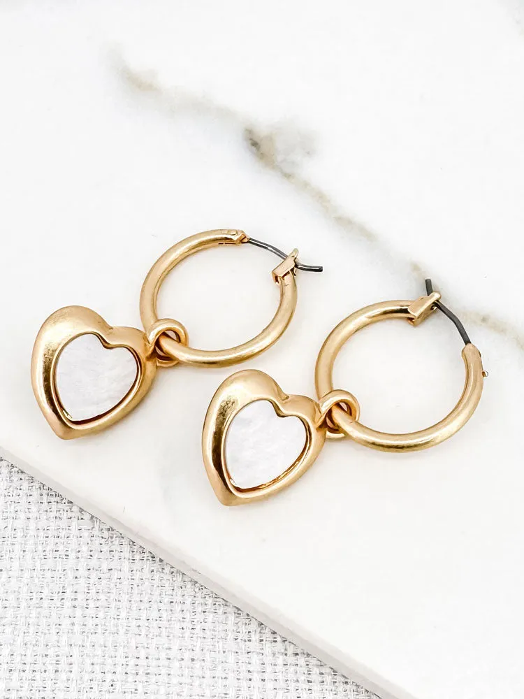 Envy Hinged Hoop Earrings with White Hearts