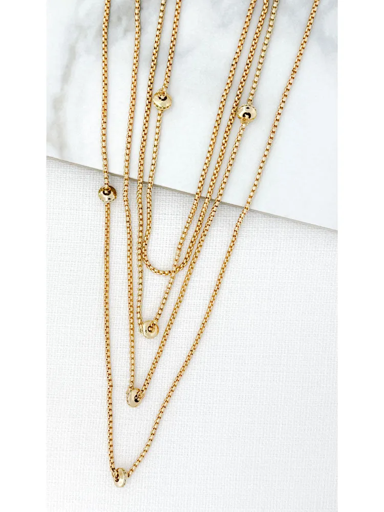 Envy Long Layered Box Chain Necklace Gold