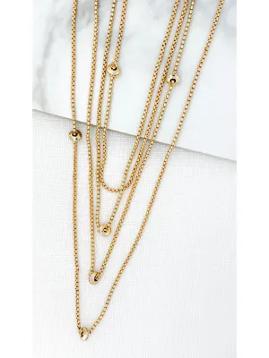 Envy Long Layered Box Chain Necklace Gold