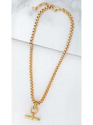 Envy Short Box Chain T-Bar Necklace Gold