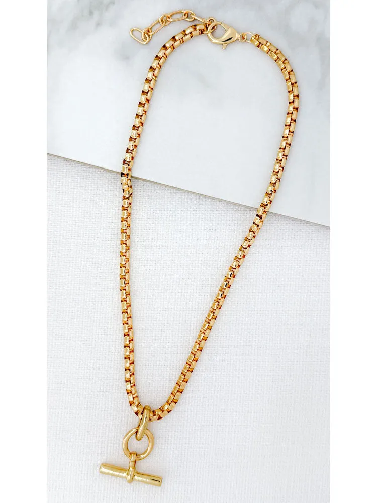 Envy Short Box Chain T-Bar Necklace Gold