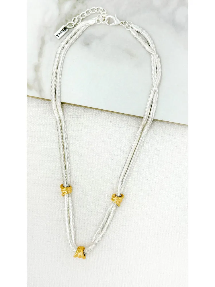 Envy Short Double Layer Snake Chain Necklace Silver