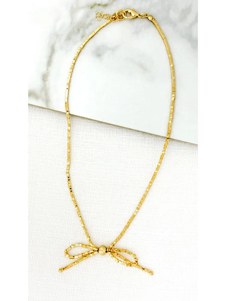Envy Short Gold Bow Necklace