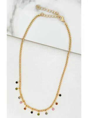 Envy Short Gold Necklace with Multicoloured Crystal Detail
