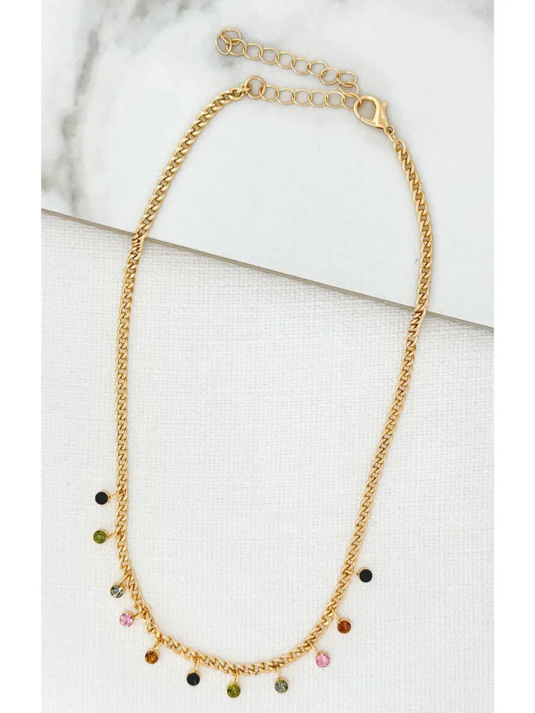 Envy Short Gold Necklace with Multicoloured Crystal Detail